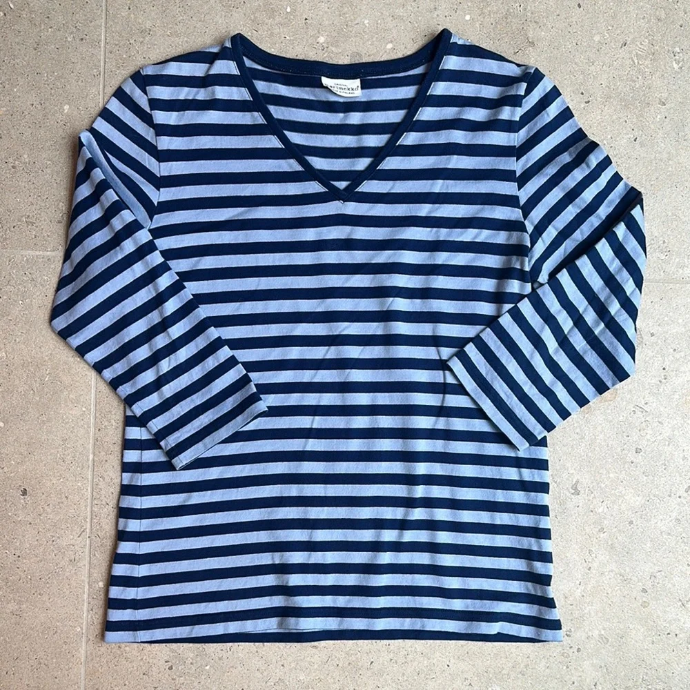 Marimekko Striped V-Neck 3/4 Sleeve Top - Picture 1 of 6